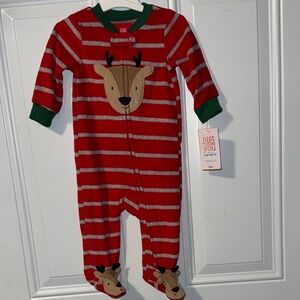 Red Reindeer Striped Kids One Piece